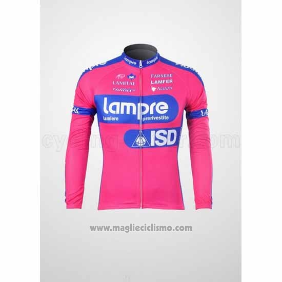 2012 Abbigliamento Ciclismo Lampre ISD Rosa e Celeste Manica Lunga e Salopette